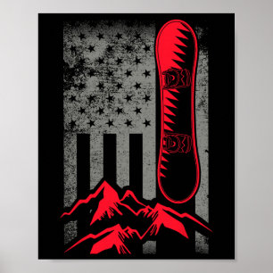 Snowboard Mountains American Flag Winter Sport Top Poster