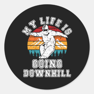Snowboard My Life Is Going Downhill Winter Sports Classic Round Sticker