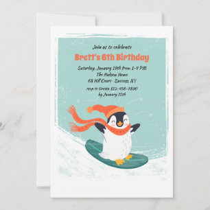 Snowboard Penguin Invitation