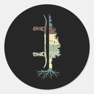 Snowboard Pine Tree Mountain Snowboarding Sports S Classic Round Sticker