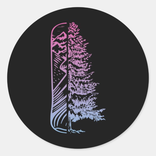 Snowboard Pine Tree Snowboarding Snowboarder Mount Classic Round Sticker (Front)