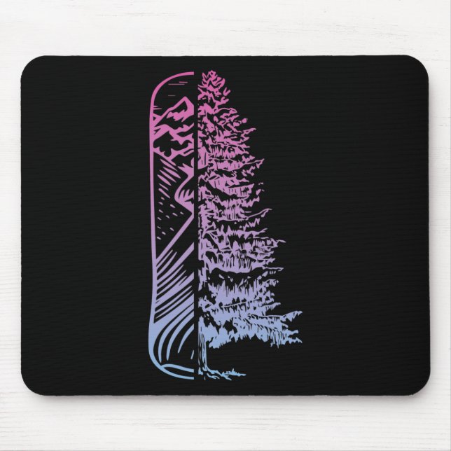 Snowboard Pine Tree Snowboarding Snowboarder Mount Mouse Pad (Front)