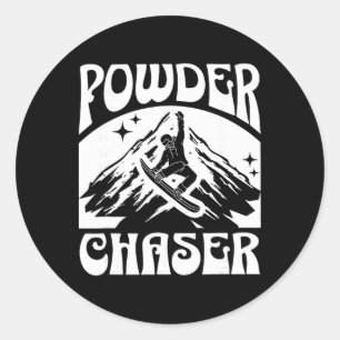 Snowboard Powder Chaser Ski Lift Skier Winter Spor Classic Round Sticker