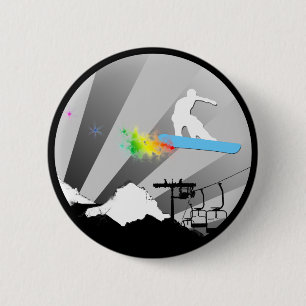 snowboard. powder trail. 6 cm round badge
