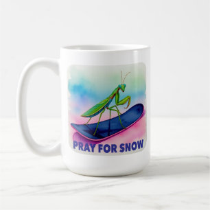 Snowboard praying mantis pray for snow insect art coffee mug