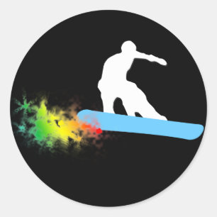 snowboard. rainbow. classic round sticker