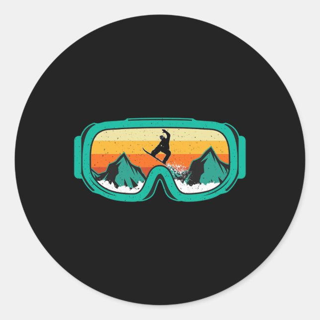 Snowboard - Retro Goggles Wintersports Lover Snowb Classic Round Sticker (Front)