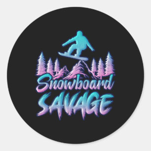 Snowboard Savage Funny Snowboarder Kids Snowboardi Classic Round Sticker