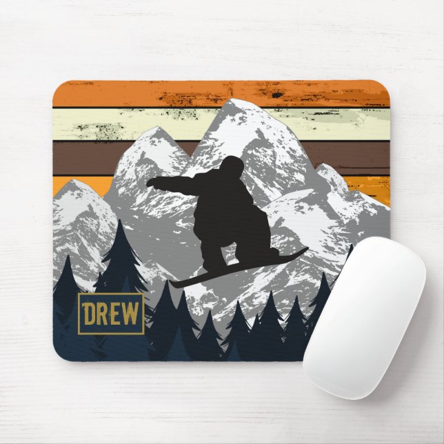 Snowboard Skiing Mountain Ski Slopes Retro Name Mouse Pad (With Mouse)