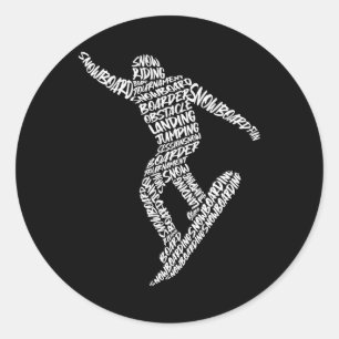 Snowboard Snowboarding Typography Boys Kids Men Sn Classic Round Sticker