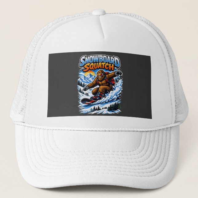Snowboard Squatch – Funny Bigfoot Snowboarding  Trucker Hat (Front)