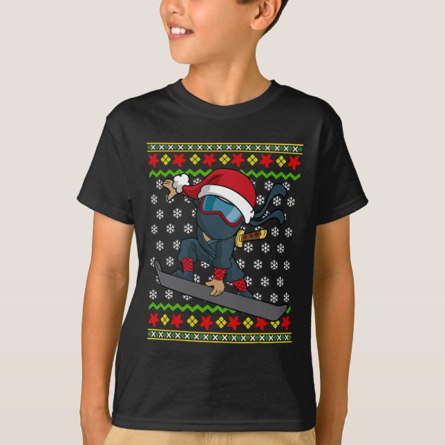 Snowboard Ugly Christmas Sweater Pattern Ninja Sno (Front)