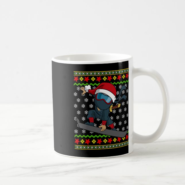 Snowboard Ugly Christmas Sweater Pattern Ninja Sno Coffee Mug (Right)