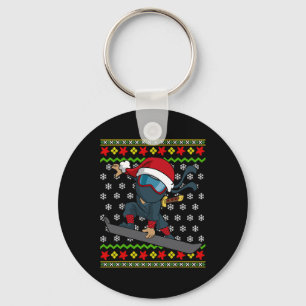Snowboard Ugly Christmas Sweater Pattern Ninja Sno Key Ring