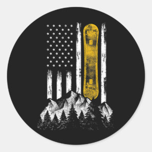Snowboard Us Flag Snowboarding Classic Round Sticker