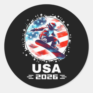 Snowboard Usa Go Usa Team Usa Flag 2026 Snowboardi Classic Round Sticker