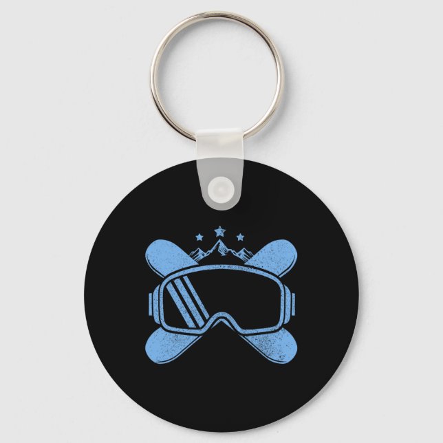 Snowboard - Vintage Mountains Goggles Snowboarding Key Ring (Front)