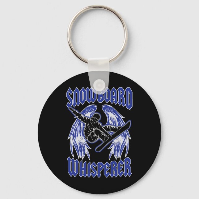 Snowboard Whisperer Rock And Roll Style Angel Wing Key Ring (Front)
