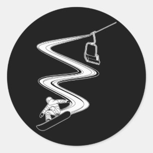 Snowboard Winter Sport In Mountain Chairlift Illus Classic Round Sticker