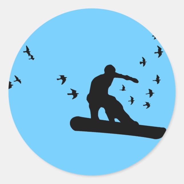 snowboard with birds. classic round sticker (Front)