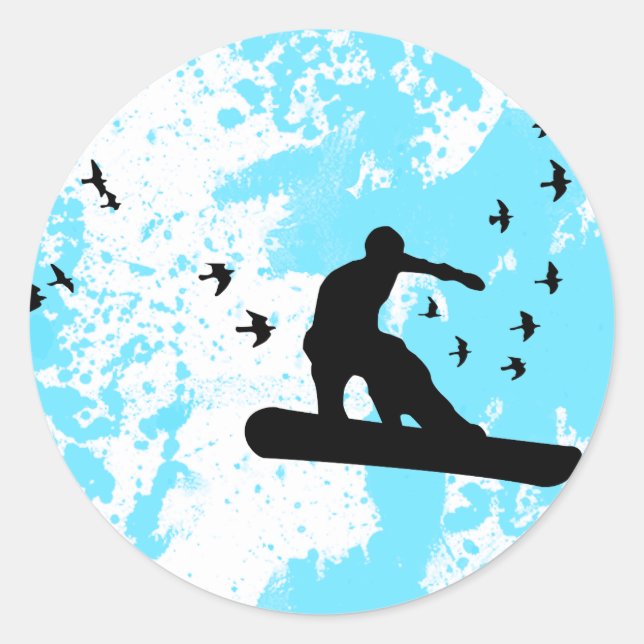 snowboard with birds. classic round sticker (Front)