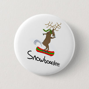 Snowboardeer Funny Snowboarding Reindeer 6 Cm Round Badge