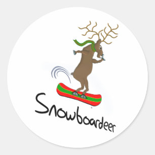 Snowboardeer Funny Snowboarding Reindeer Classic Round Sticker