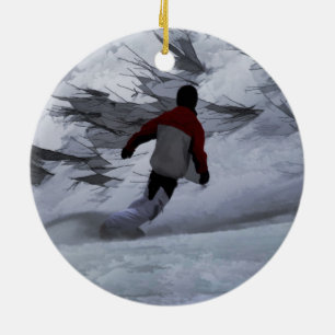 Snowboarder "Carving the Mountain" Winter Sports Ceramic Ornament