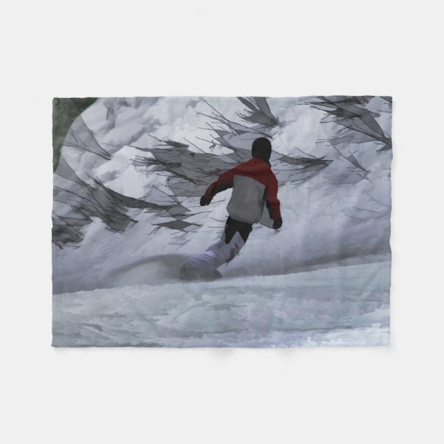 Snowboarder "Carving the Mountain" Winter Sports Fleece Blanket (Front (Horizontal))
