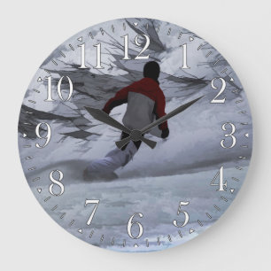 Snowboarder "Carving the Mountain" Winter Sports Large Clock