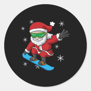 Snowboarder Christmas Santa Claus Snowboard Snowbo Classic Round Sticker
