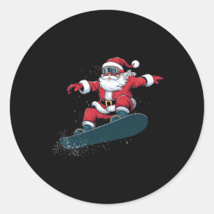 Snowboarder Christmas Santa Claus Snowboard Snowbo Classic Round Sticker