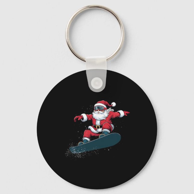 Snowboarder Christmas Santa Claus Snowboard Snowbo Key Ring (Front)