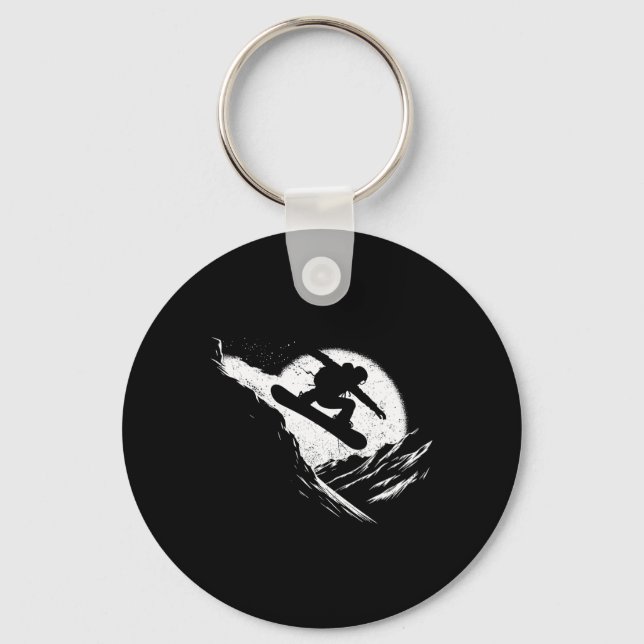 Snowboarder Cliff Snowboarding Snowboard Distresse Key Ring (Front)