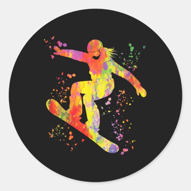Snowboarder Colourful Snowboard Snowboarding 7  Classic Round Sticker (Front)