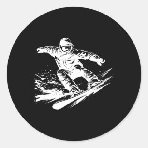 Snowboarder Drawing Snowboarding Slope  Classic Round Sticker