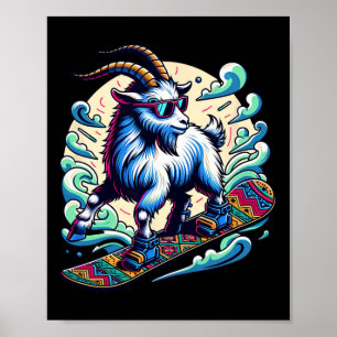 Snowboarder Goat Adventure In Snowy Mountains Desi Poster