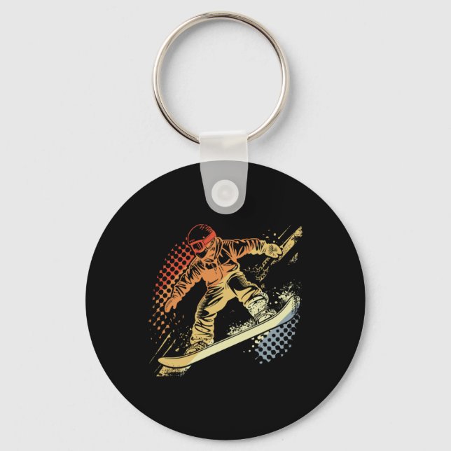 Snowboarder Graphic Retro Style Alpine Snowboardin Key Ring (Front)