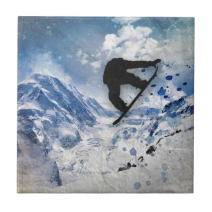Snowboarder In Flight Ceramic Tile