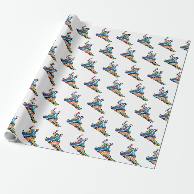 Snowboarder in Psychedelic Cheetah Pattern Wrapping Paper (Unrolled)