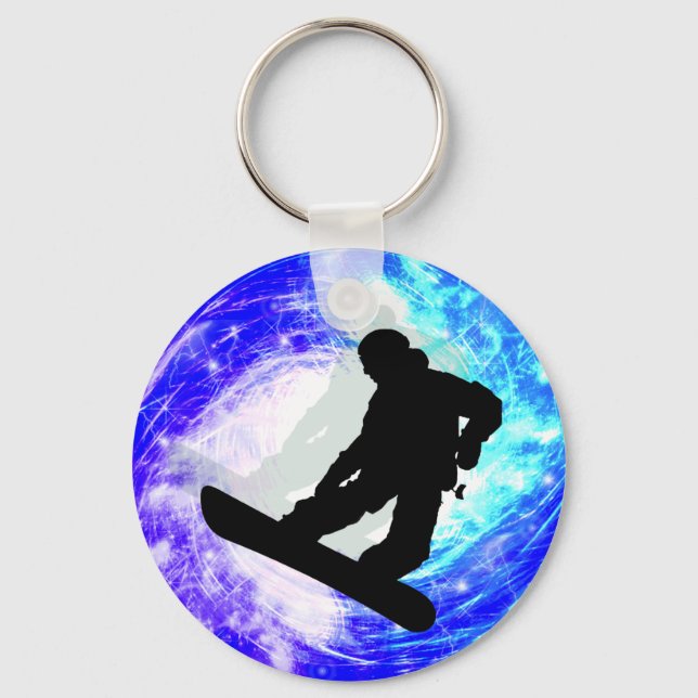 Snowboarder in Whiteout Key Ring (Front)