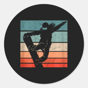 Snowboarder Mountains Ski Slope Retro Snowboarding Classic Round Sticker