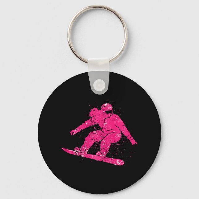 Snowboarder Mountains Ski Slope Retro Snowboarding Key Ring (Front)