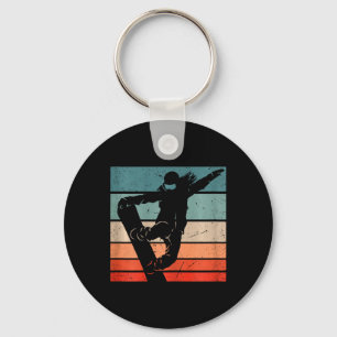 Snowboarder Mountains Ski Slope Retro Snowboarding Key Ring