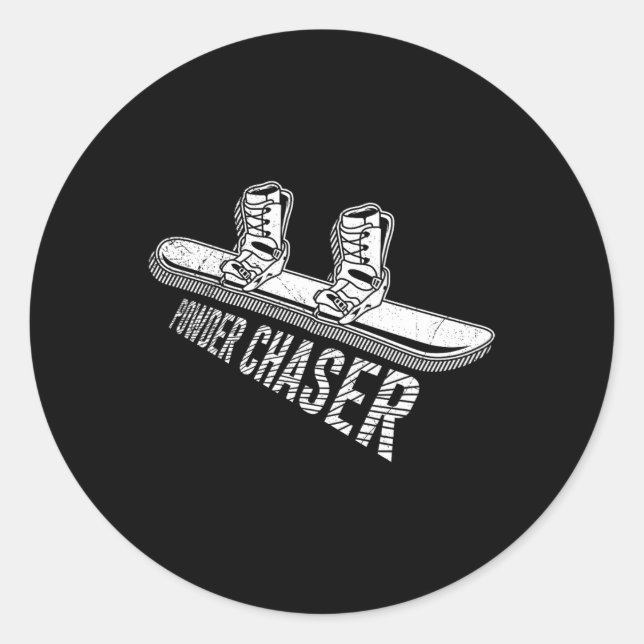 Snowboarder Powder Chaser Funny Snowboarding Child Classic Round Sticker (Front)