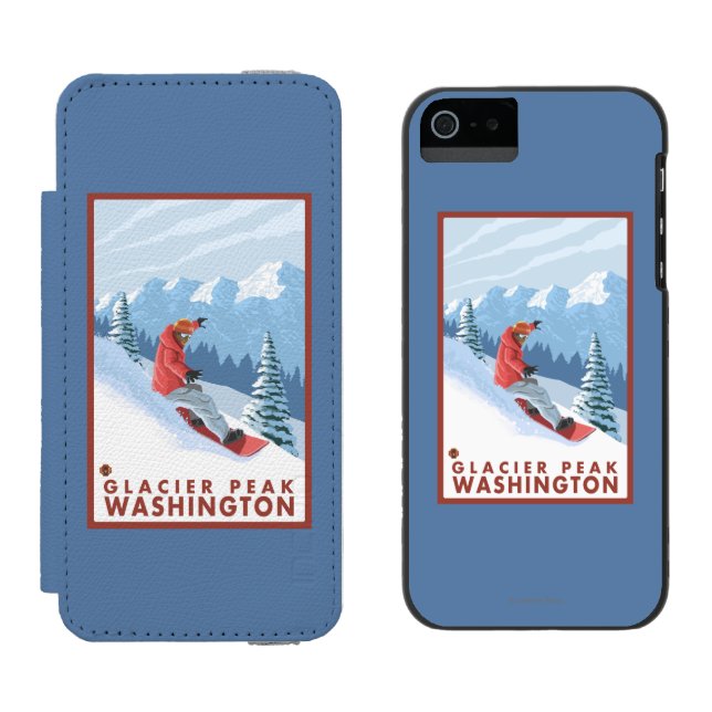 Snowboarder Scene - Glacier Peak, Washington Incipio iPhone Wallet Case (Side by Side)
