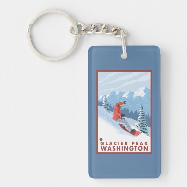 Snowboarder Scene - Glacier Peak, Washington Key Ring (Front)