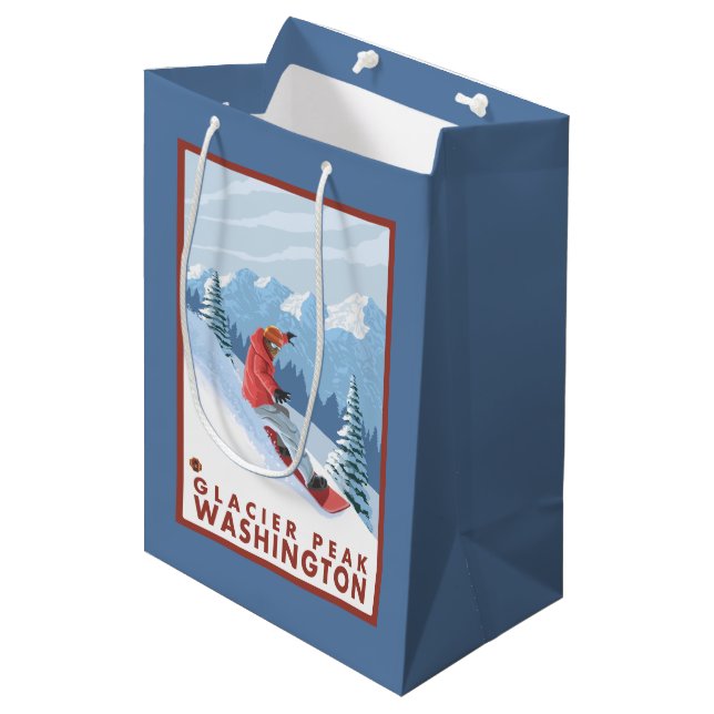 Snowboarder Scene - Glacier Peak, Washington Medium Gift Bag (Front Angled)