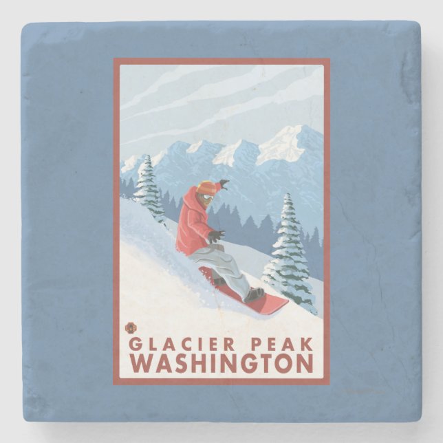 Snowboarder Scene - Glacier Peak, Washington Stone Coaster (Front)