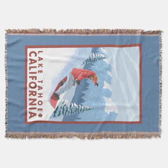Snowboarder Scene - Lake Tahoe, California Throw Blanket (Front)